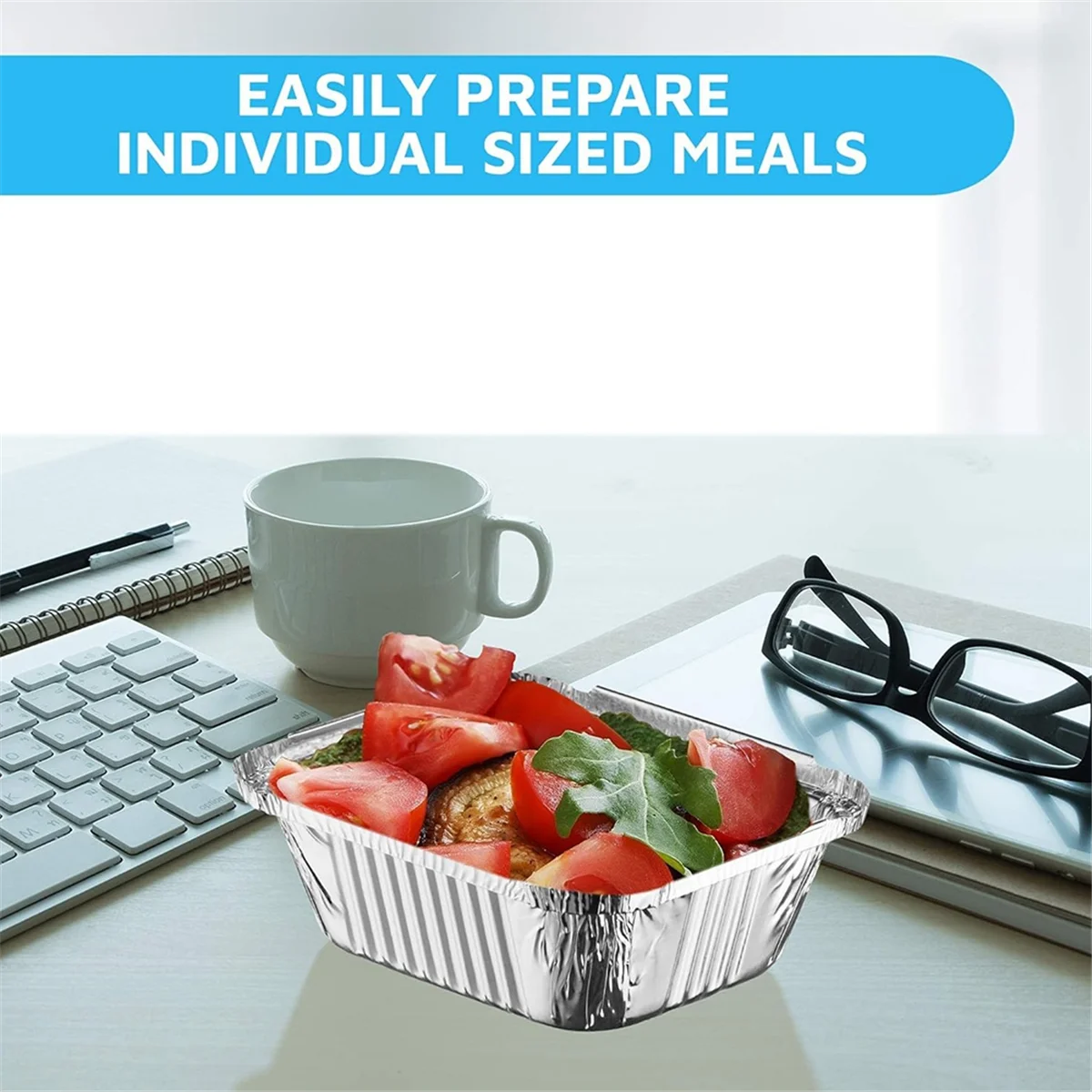 Disposable Takeaway Pan with Transparent Lid, Rectangular Aluminum Foil Tray, Tightly Sealed, 410ml Capacity