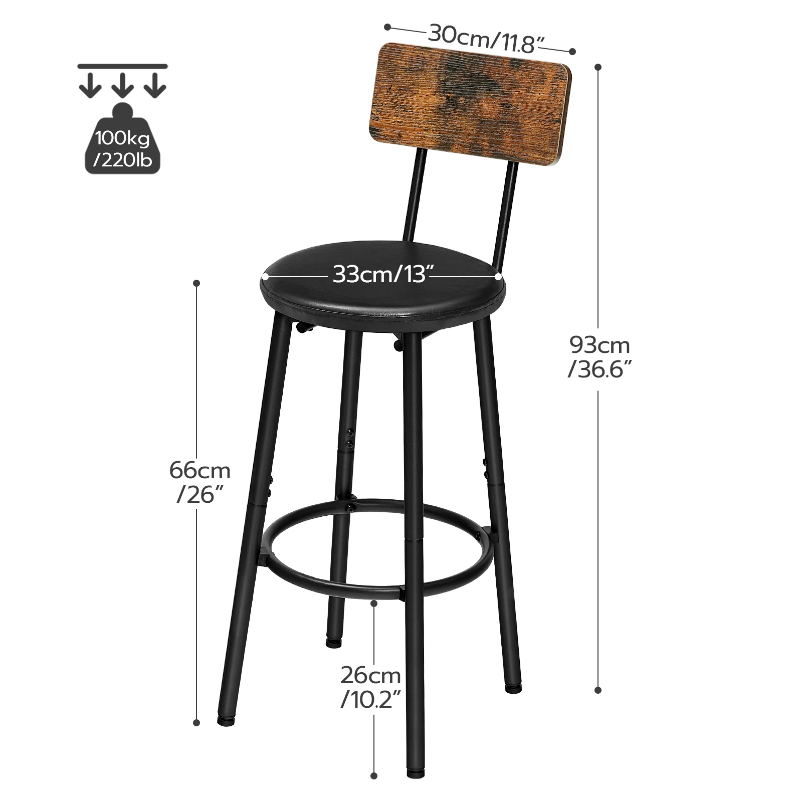 HOOBRO Bar Stools Bar Stools Set of 2 with PU Upholstered Bar Chairs with Footrest and Back  26" Bar Stools for Kitchen Island