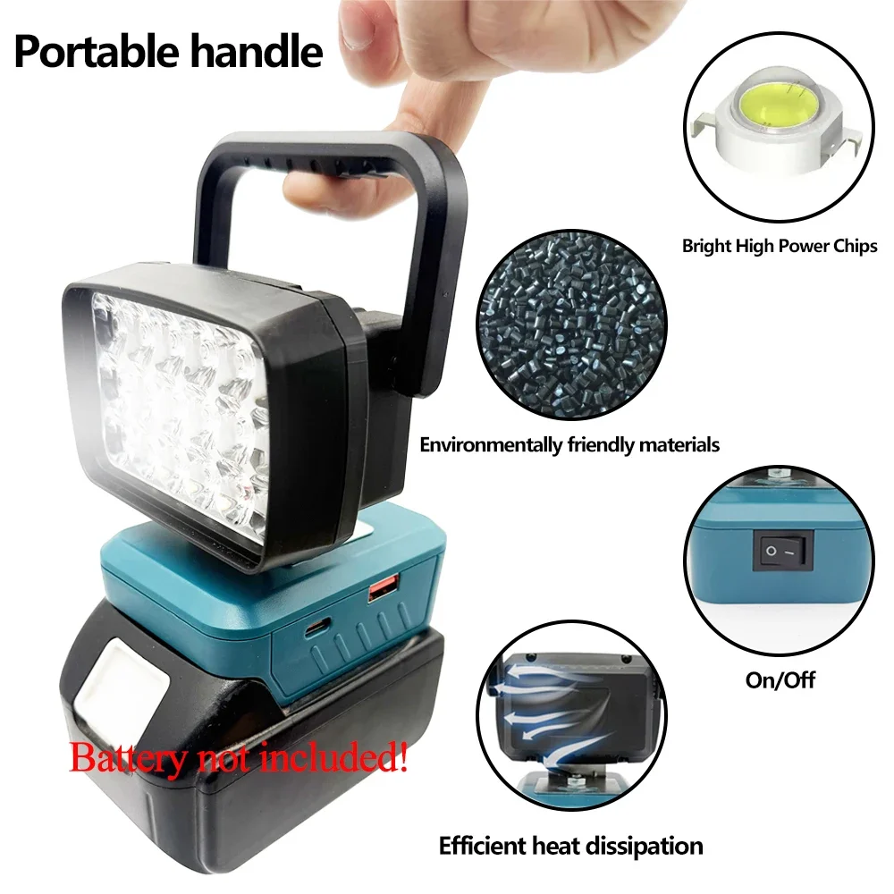 18 Beads Portable Lanterns Spotlight Torch LED Work Light Lamp for Makita BL1830 for Milwaukee for Dewalt 18V 20V Li-ion Battery