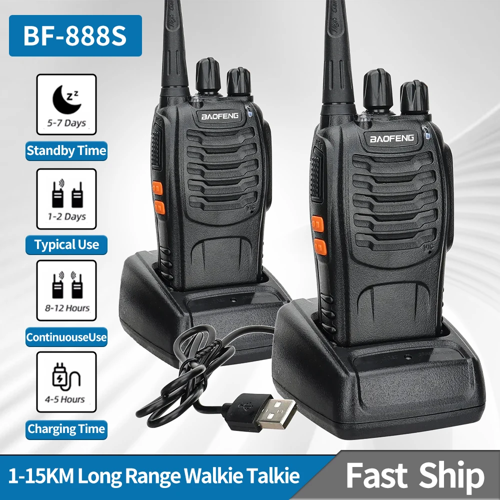 2/4/6 Uds Baofeng 888S UHF Walkie Talkie bidireccional 400-470MHz 16CH USB/EU/US Ham transceptor de Radio portátil para Hotel de caza