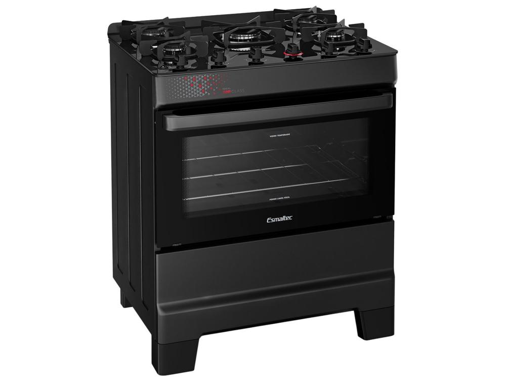 Fogão 5 Bocas Esmaltec Preto Mesa de Vidro Esmaltec Ideal Top Glass - Bivolt