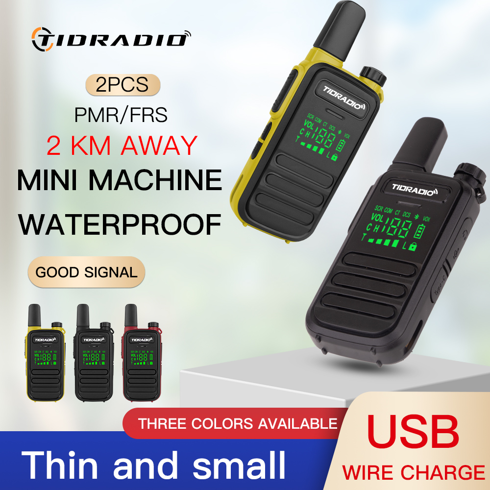 TIDRADIO-Mini Walkie Talkie portátil, 2 piezas, PMR446/ FRS, IP55, impermeable, sin licencia, programación inalámbrica NOAA
