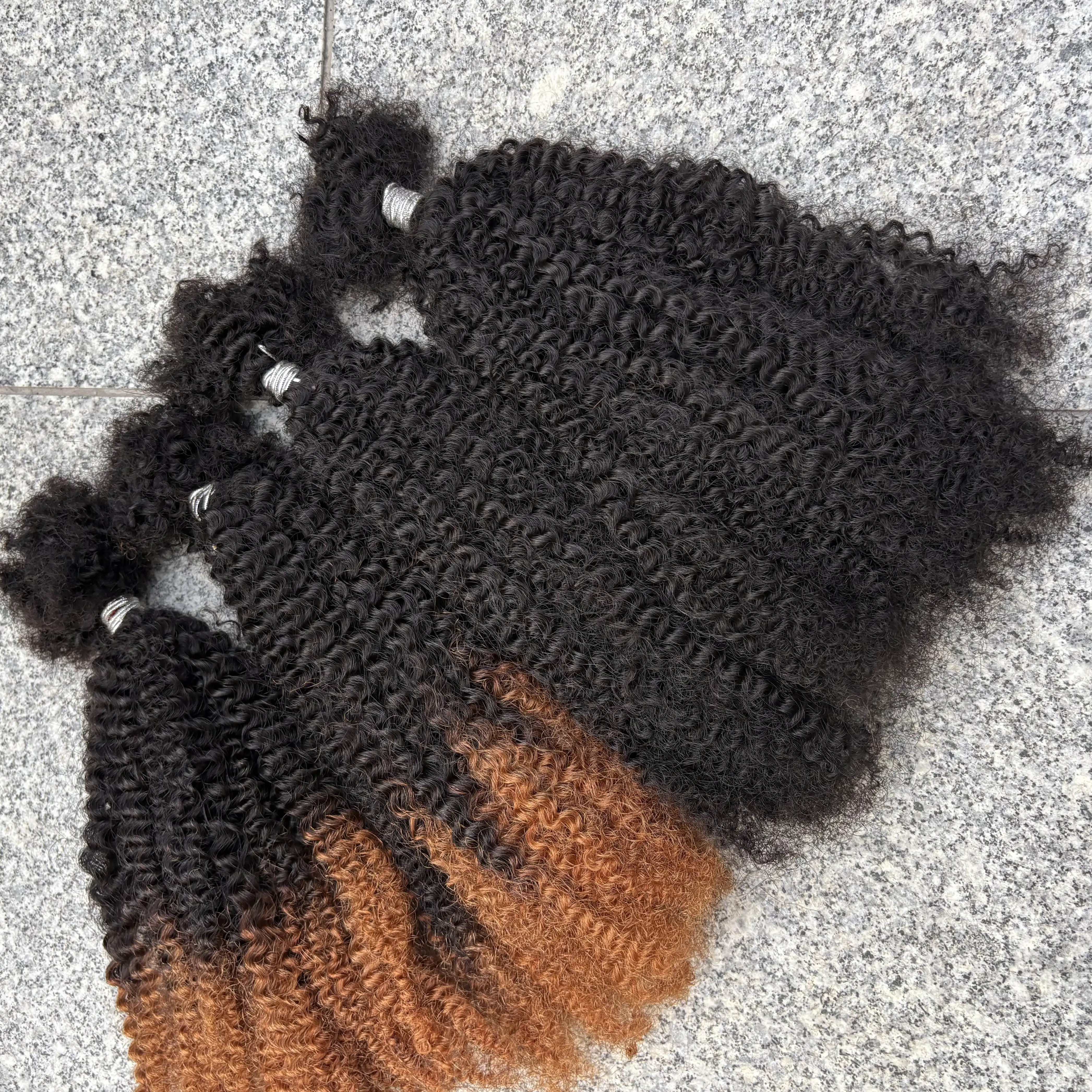 16 Polegada 30g/pacote ombre afro kinky encaracolado extensão de cabelo humano em massa sem trama para micro locs permanentes/torções/trança/reparo locs