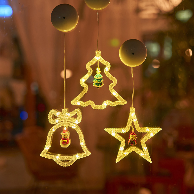Ventana de luces navideñas con ventosas, luz de ventana con batería, blanco cálido, ventosa, luces de decoración navideña para Cristo