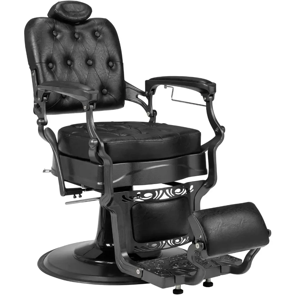 Barber Chair Hydraulic Heavy Duty Vintage Recline with Headrest, Supports up to 700lbs 360° Rotatable, Professional Salon Beauty