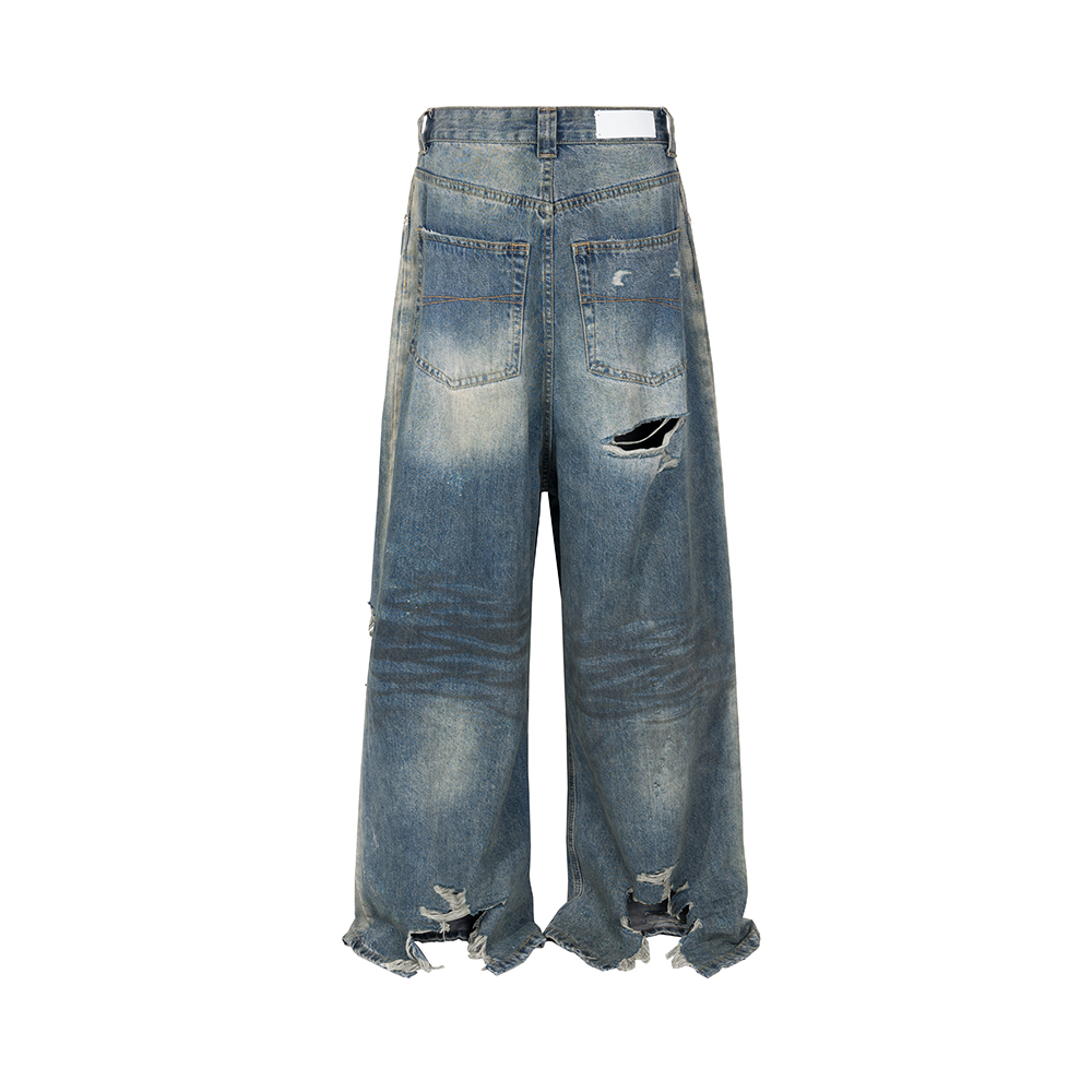 ほつれダメージ穴だぶだぶのワイドレッグジーンズ男性と女性のためのストリートカジュアル Ropa Hombre デニムパンツ特大カーゴパンツ