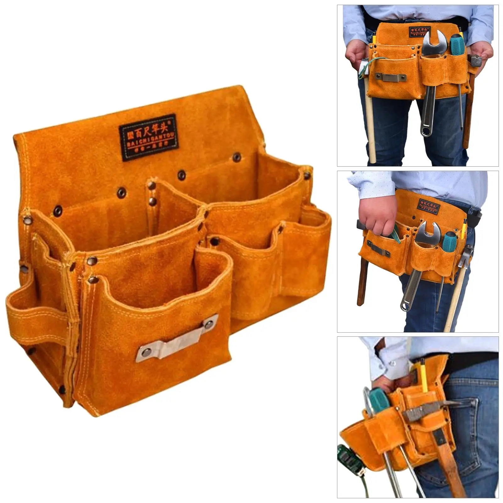 Retro Túi Phần Cứng Người Tổ Chức Đa Năng Da Nhân Tạo Di Động Túi Đựng Dụng Giá Đỡ Cho Đi Bộ Kìm Cờ Lê Chế Biến Gỗ
