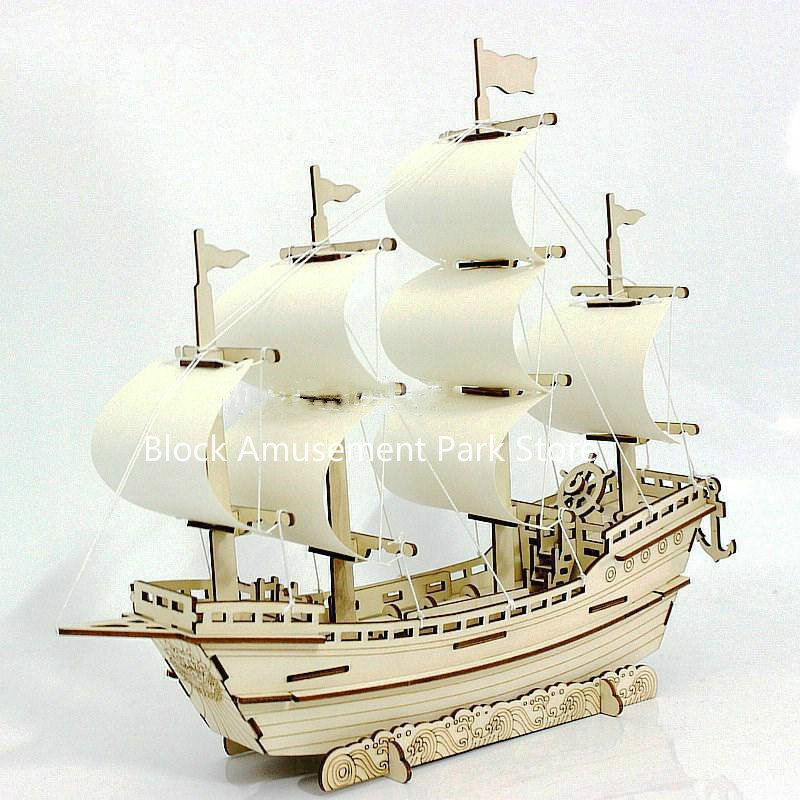 Rompecabezas de barco de madera 3D, juguetes de aprendizaje, modelo de Robot de construcción DIY, avión de barco de vela, rompecabezas, avión, regalo, coche de juguete para niños