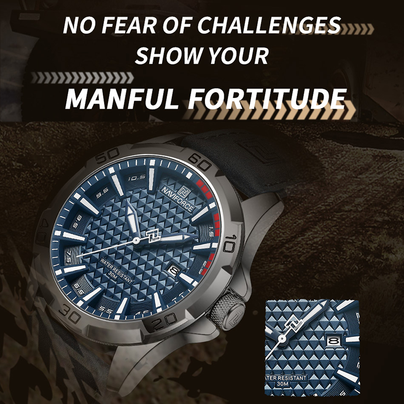 Marca NAVIFORCE, relojes de cuarzo a la moda para hombre, correa de cuero para hombre, relojes de pulsera deportivos impermeables, reloj calendario, reloj Masculino