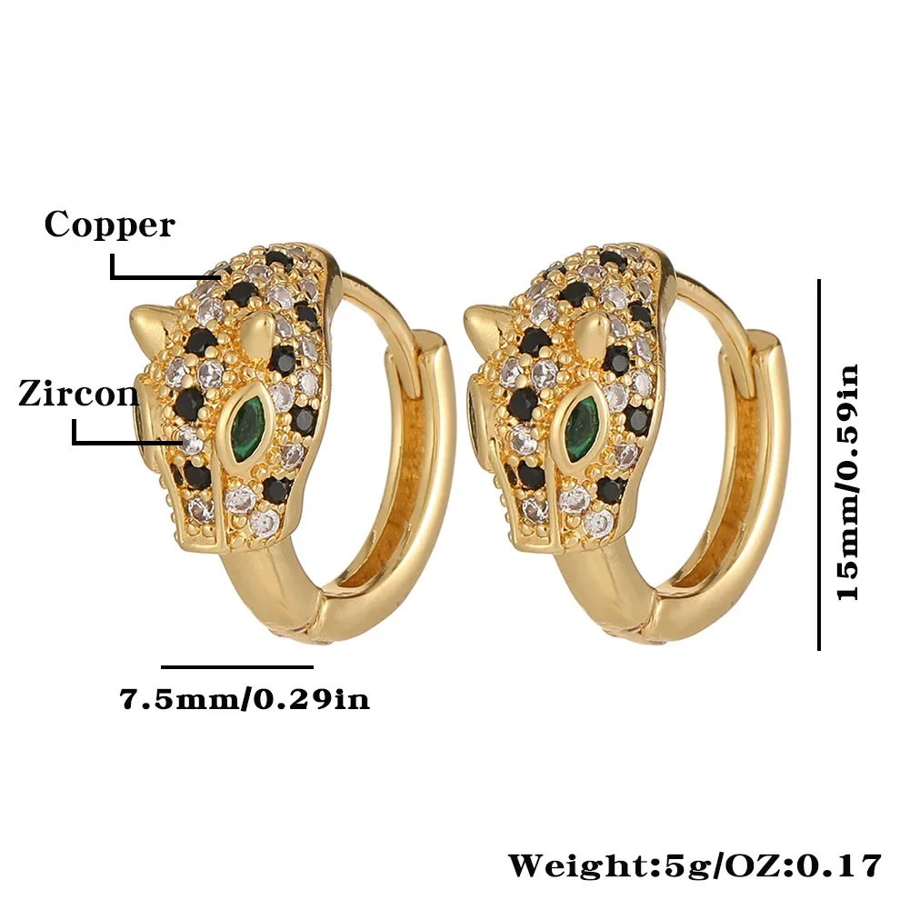 Anting-anting zirkon berlapis tembaga wanita, 1 pasang anting-anting cantik motif macan tutul