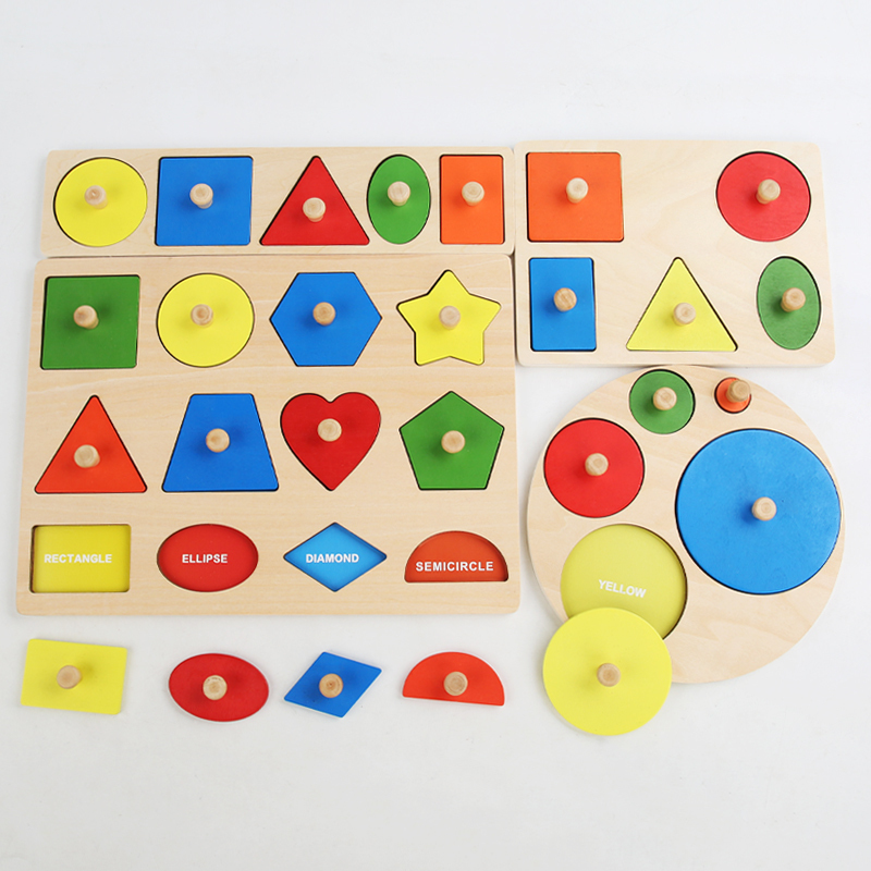 Brinquedos montessori de quebra-cabeça para bebês, forma de madeira e placa de arranhar à mão combinando com cores, brinquedos cognitivos geométricos para educação precoce