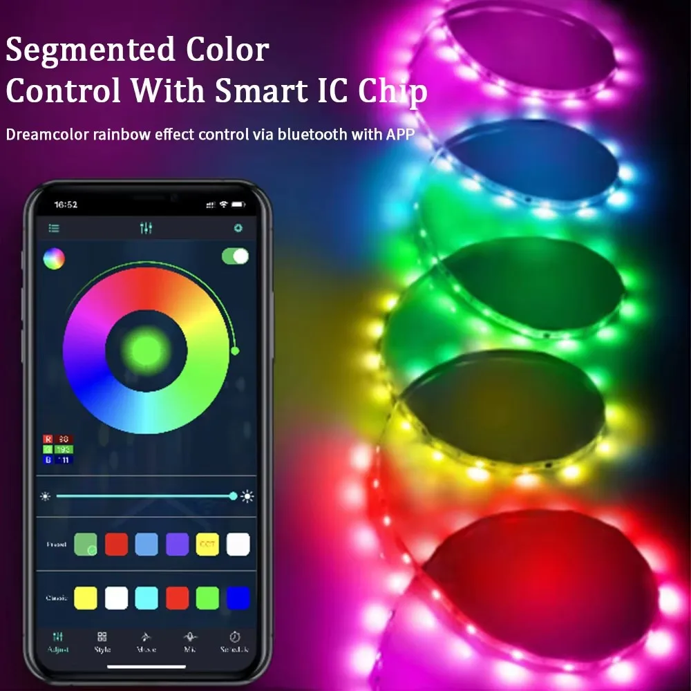 Tira de luces LED inteligente WS2812B 5050 RGBIC DC5V Flexible Tuya WIFI RGB luz LED de neón efecto de persecución luces Control por aplicación para Alexa Google