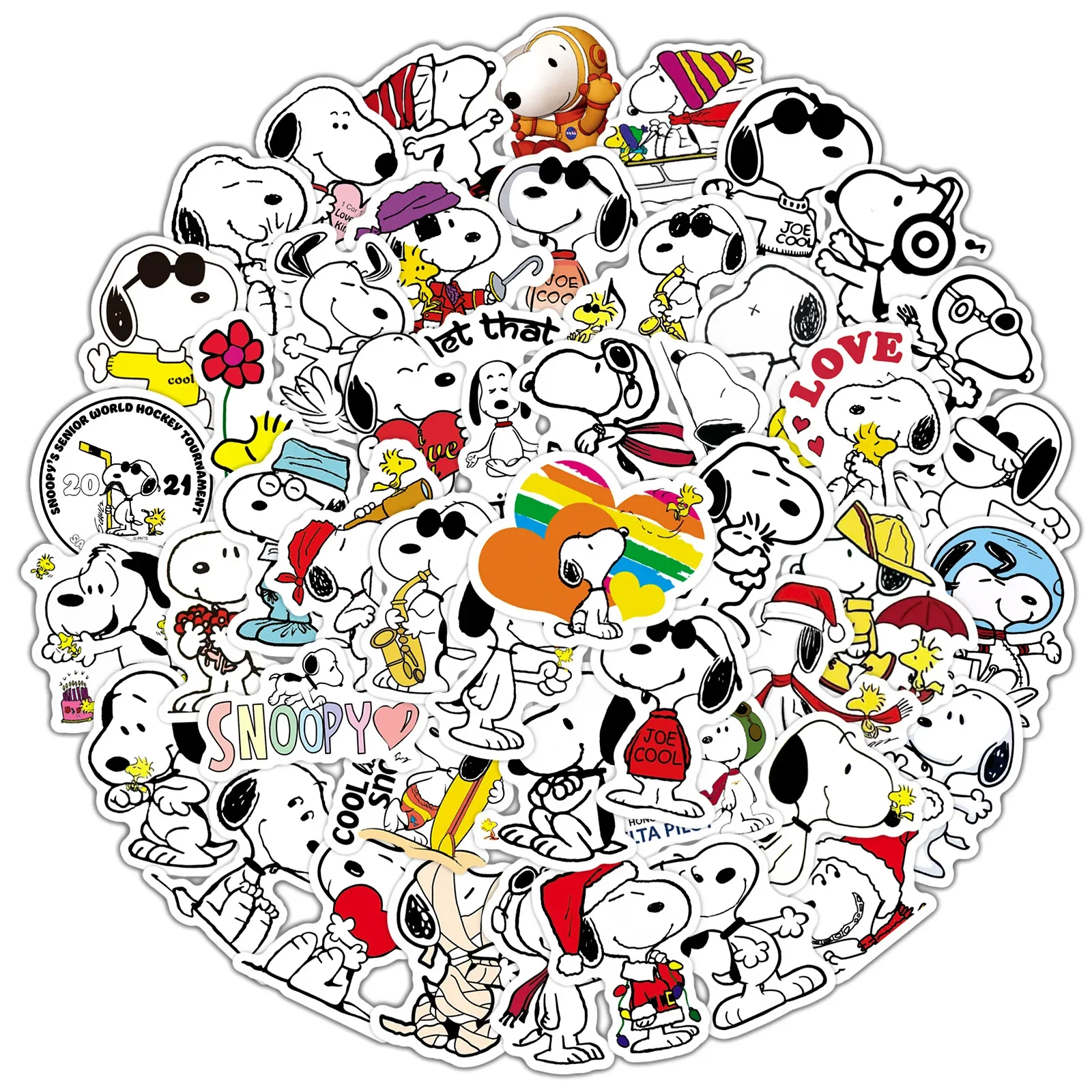 50Pcs 어린이를위한 만화 SnoopyDog 스티커 노트북 스케이트 보드 낙서 스케이트 보드 노트북 물병 오토바이 스티커 장난감 데칼