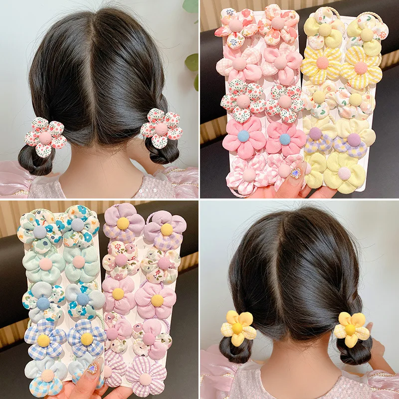 10 sztuk/zestaw Nowe dziewczęce urocze kolorowe gumki do włosów z kwiatkami, uchwyt do kucyka, miękkie scrunchies dla dzieci, gumki do włosów dla dzieci