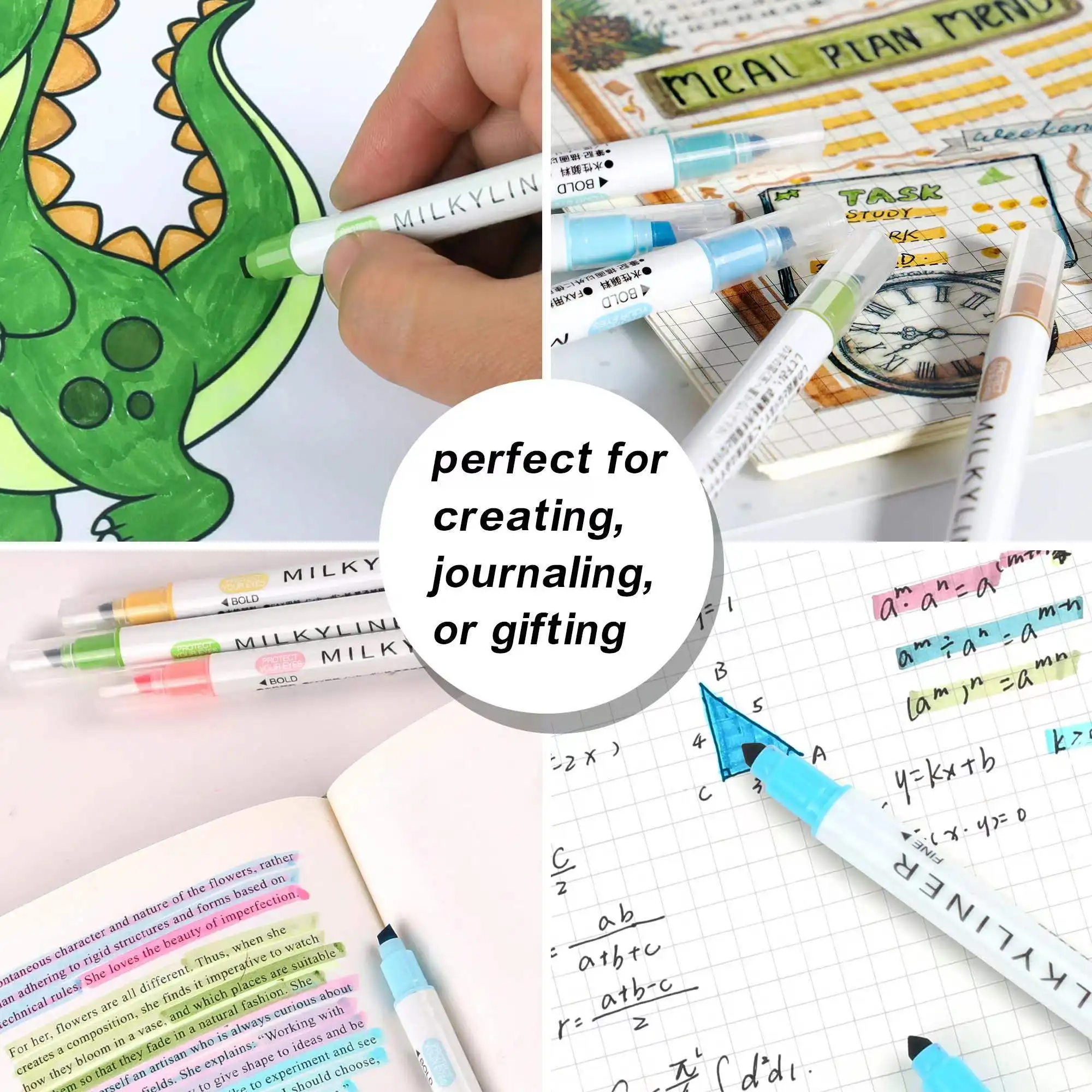 12/24 Stück Textmarker, verschiedene Farben, Doppelspitze, Bibel-Pastell-Textmarker, keine Blutung, Textmarker für Journaling-Färbung