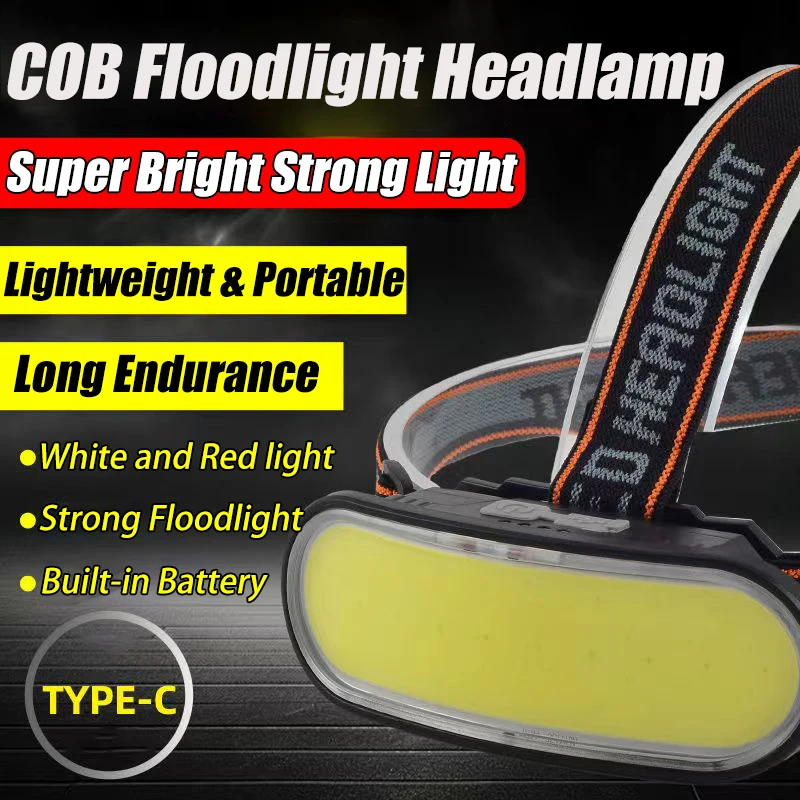 KDULIT COB Flutlicht-Stirnlampe, USB wiederaufladbar, wasserdicht, für Outdoor, Camping, Angeln, Jagd, Abenteuer, Scheinwerfer