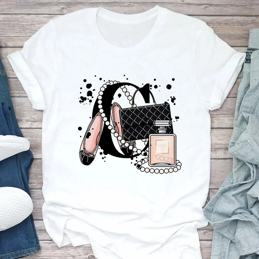 เสื้อยืดผู้หญิงแขนลำลองขาสั้นพิมพ์ลาย tas anak perempuan ฤดูร้อนแฟชั่นเสื้อยืดสีขาว