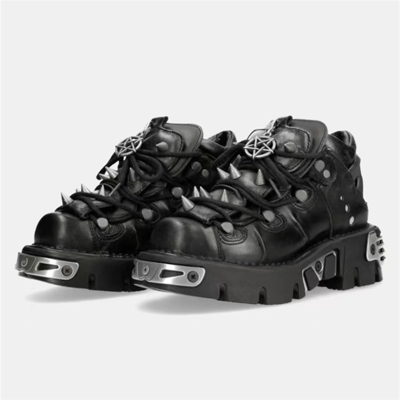 Fashion Brand Design Quality Women's Punk Gothic Shoes Comfortable High Heel Metal Decoration Rivet Handsome Motorcycle Boots
