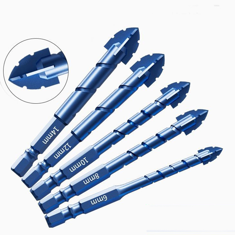 1 pçs de alta resistência quatro flauta sawtooth broca para telhas cerâmicas de vidro ferramentas de perfuração 6-14mm multifuncional broca conjunto ferramentas