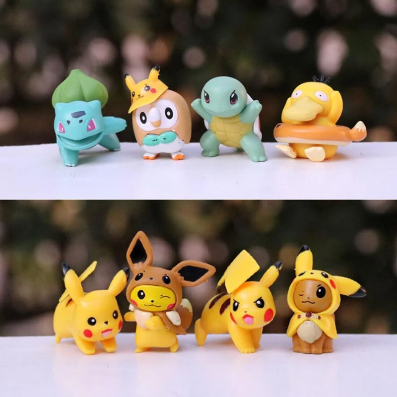 8 Chiếc Pokemon Mini Đồ Chơi Mô Hình Pikachu Psyduck Spuirtle Bulbasaur Thu Nhỏ Bánh Su Hào Đồ Trang Trí Hình Đạo Cụ