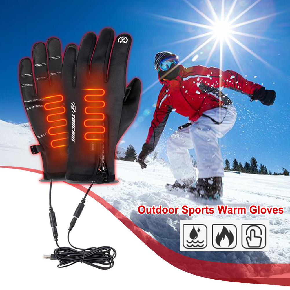 USB Heated Gloves Man Windproof Winter Motorcycle Gloves Hand Warmer Rechargeable Touch Screen Cycling Gloves for Camping Hiking