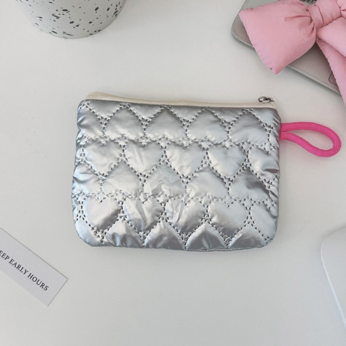 Portamonete con motivo a fiocco Lingge in argento Portamonete in tela piccola Lady Girls Auricolare Portamonete Portamonete Custodia con cerniera