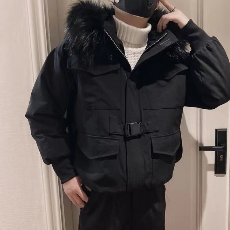 Casaco de algodão masculino com gola de pele, casaco de inverno, estilo curto, grosso, quente, versão coreana, marca da moda, novo