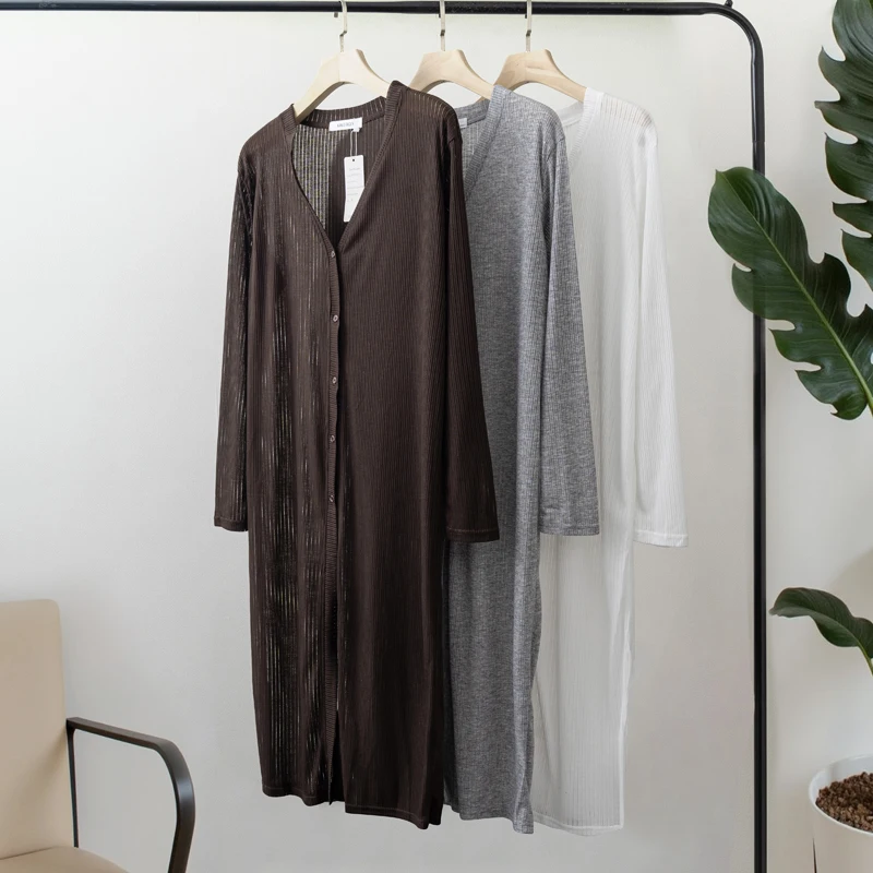 Cardigã feminino casual para férias de verão branco cinza marrom