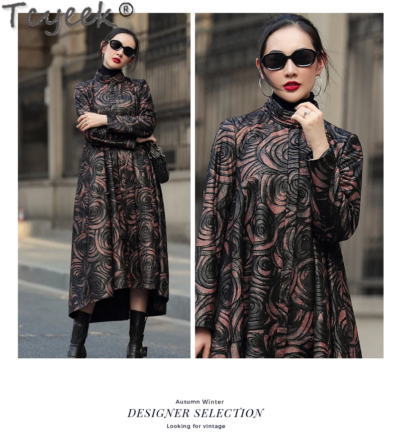 Tcyeek リアルレザージャケット女性天然シープスキンレザーコート秋冬服ミッドレングストレンチコート女性のための 2024