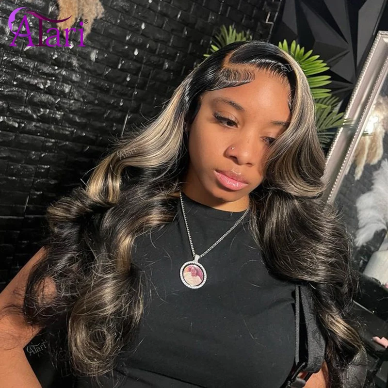 Parrucche per capelli umani con onda frontale in pizzo 13x6 Bionda 27 con parrucca anteriore in pizzo trasparente pre pizzicata nera 13x4 Evidenzia per le donne