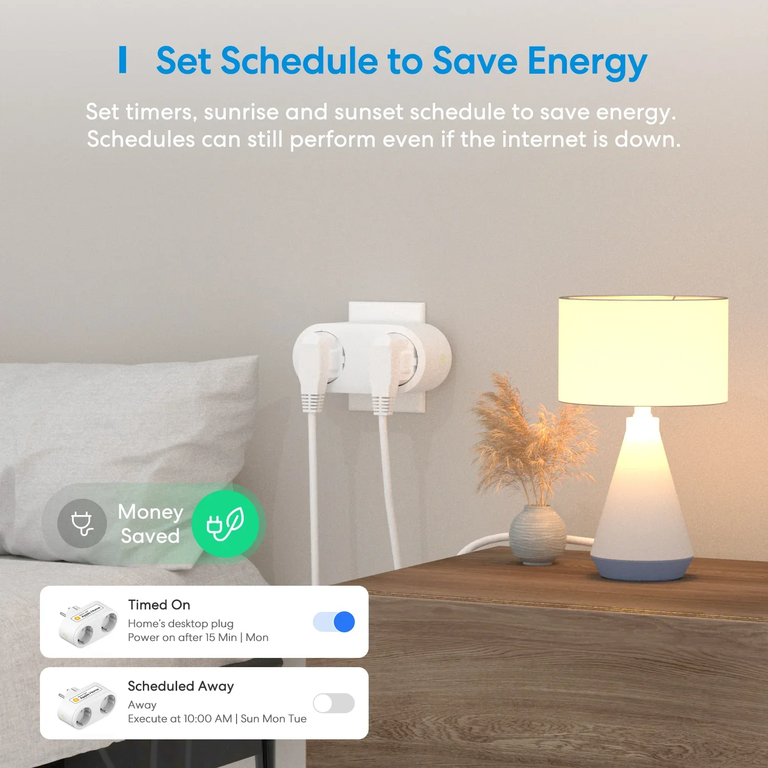 Meross-enchufe inteligente HomeKit con WiFi, enchufe de doble salida, enchufe inteligente de la UE, Control remoto por voz, compatible con Alexa, Google Home, SmartThings
