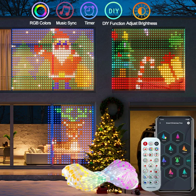 Cortina de luces inteligente 400LED, 2x2M, RGBIC, luz de hadas para ventana, Control por aplicación, modo de música remota para decoración navideña de Halloween en el hogar