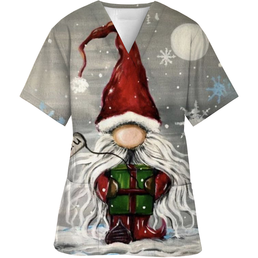 男性と女性のためのクリスマスプリントのVネックスクラブトップ、綿のブラウス、外科医の作業服、医療ユニフォーム、医師と看護師のスクラブトップ