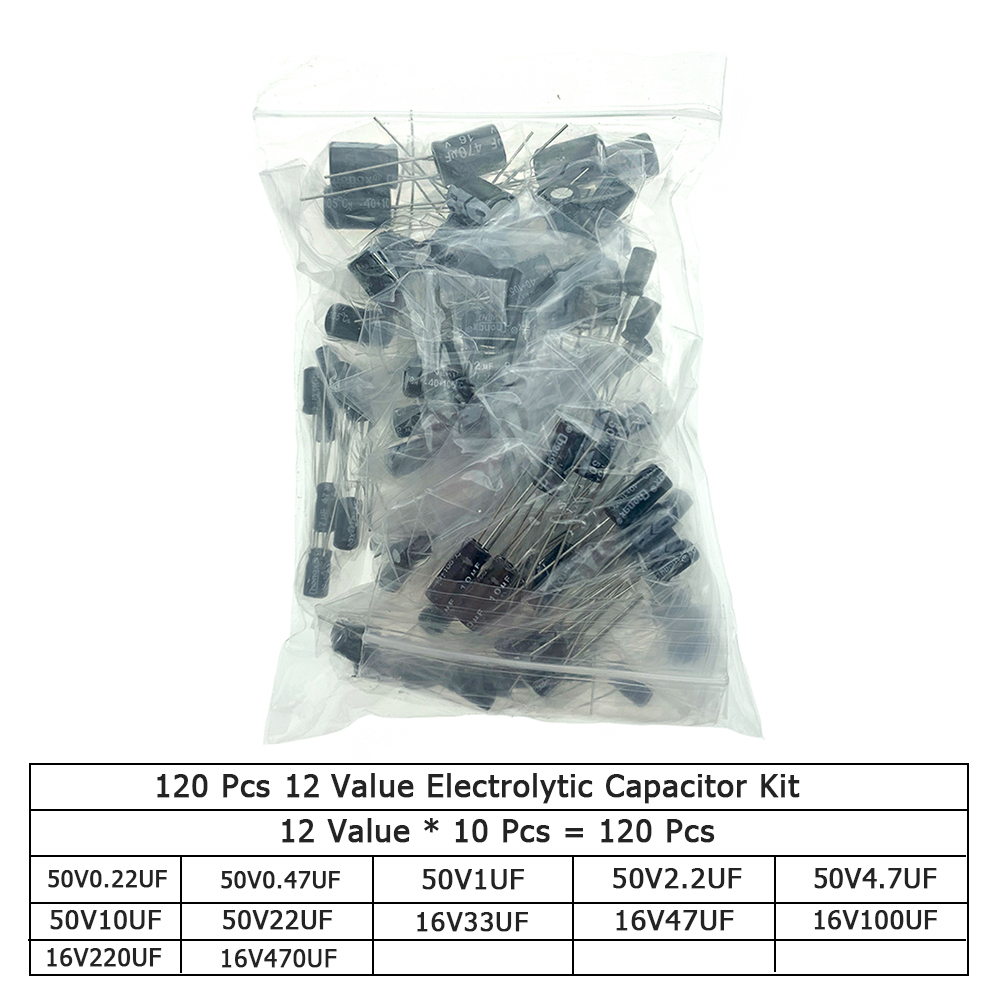 120/200/500Pcs 16V 25V 50V 0.1uF - 1000uF Aluminum Electrolytic Capacitor Assorted Kit Box 1uF 4.7uF 10uF 47uF 220uF 330uF 470uF
