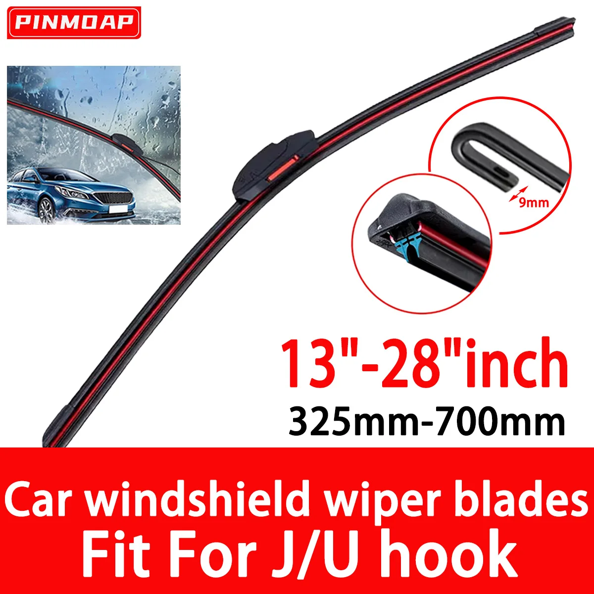 Auto-Scheibenwischerblatt, wasserdicht, doppeltes Gummi-Wischerblatt, 13 "14" 16 "18" 19 "20" 21 "22" 24 "26" 28 "J U-Hakenwischer