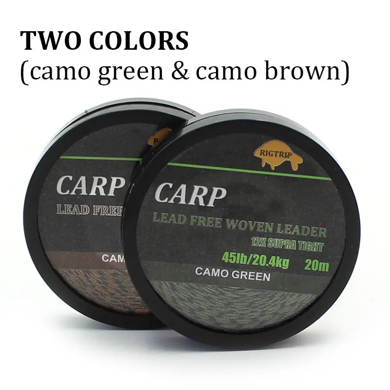 Línea de pesca de carpa de 20m, línea líder de carpa trenzada sin núcleo de plomo, línea principal verde de camuflaje Leadcore para aparejo de carpa, aparejo de helicóptero Chod