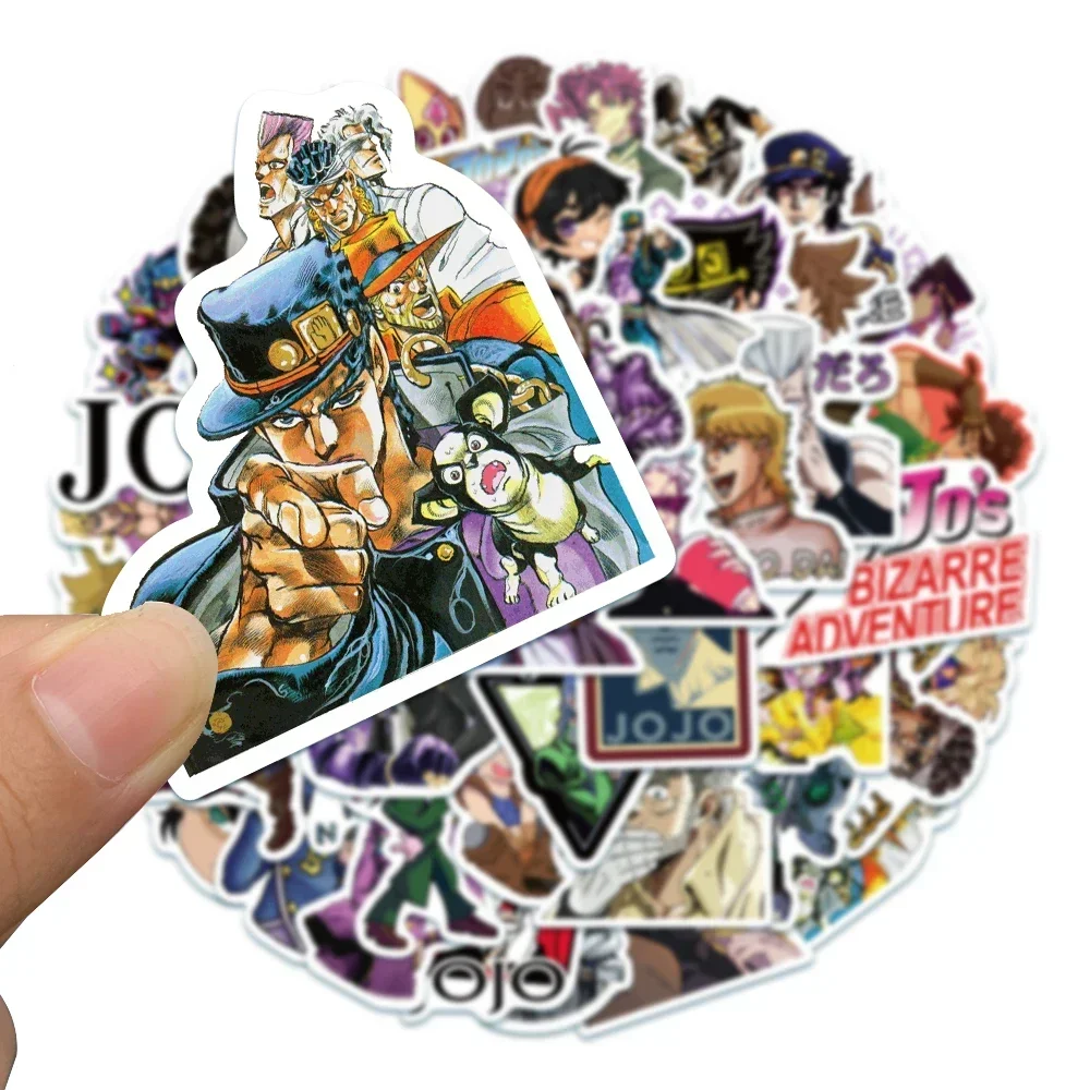 Jojo bizarro aventura anime adesivos, decalques dos desenhos animados para diy, guitarra, mala, skate, laptop, telefone, 50pcs