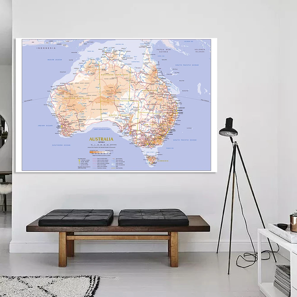 225*150Cm Trong Úc Địa Lý Và Giao Thông Tuyến Đường Bản Đồ Lớn Poster Không Dệt Tranh Canvas Đồ Dùng Học Tập trang Trí Nhà Cửa
