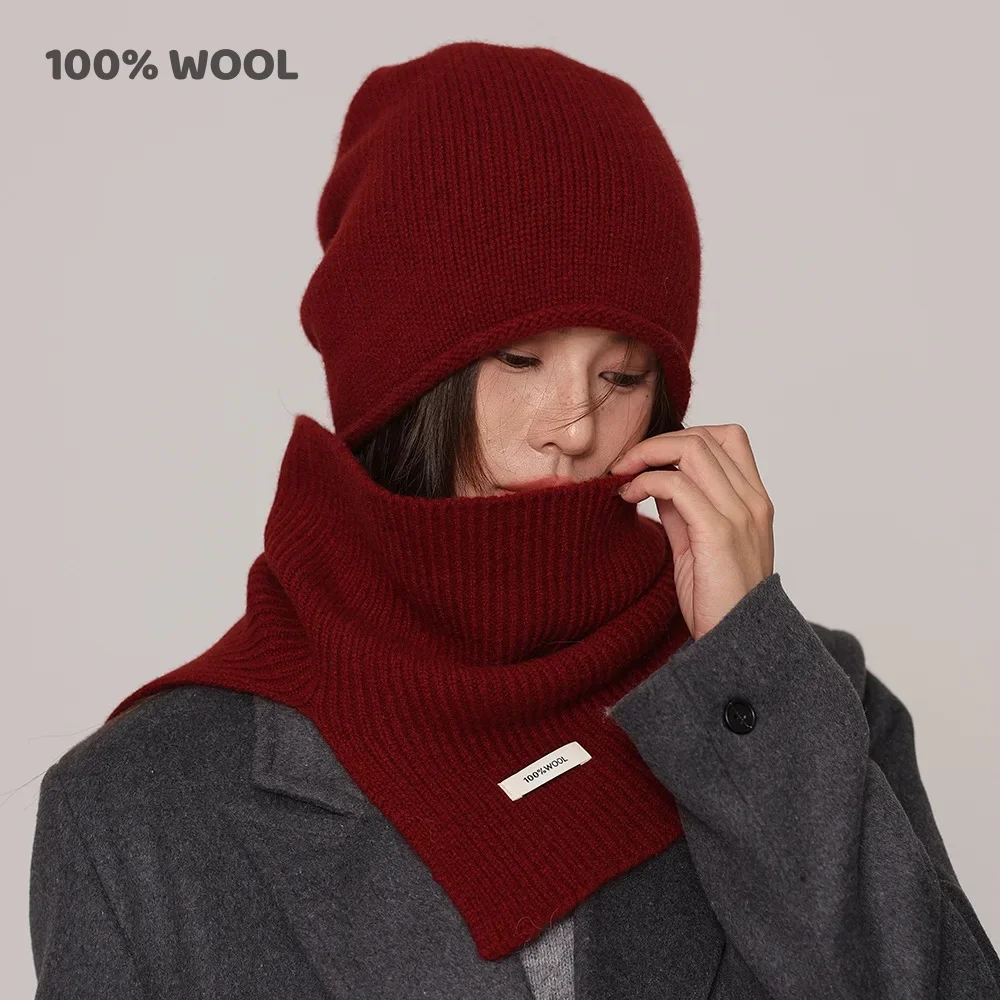 2 teile/satz Gestrickte Ring Schal Frauen 100% Wolle Hut Winter Warme Schals Solide Kappe Design Weiche Kaschmir Pashmina Kragen neckerscarf