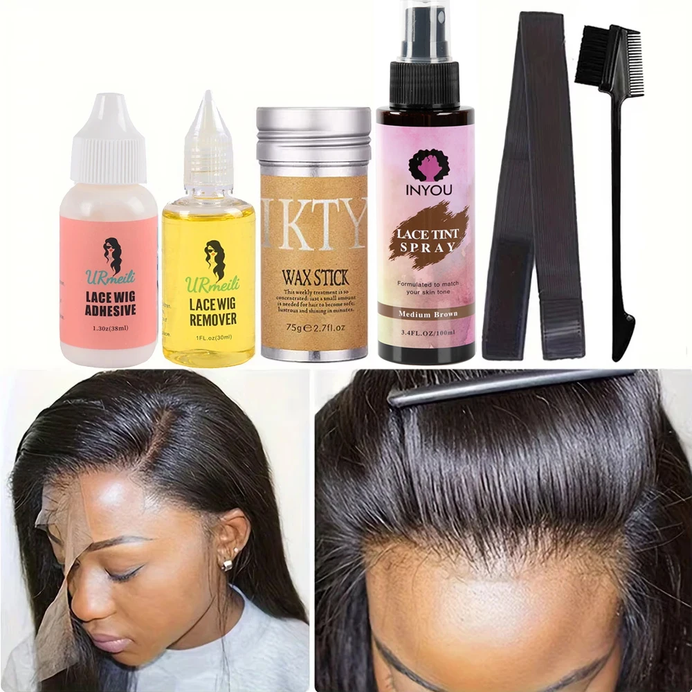 Spray de cola para peruca frontal, 6 peças, spray de fusão de renda para perucas, spray de fusão de renda, kit de cola de renda, kit de instalação de peruca