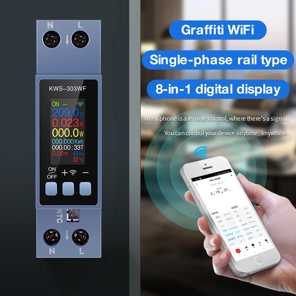 Tuya 8 in1 KWS-303 Power Meter Smart Switch Energiemeter APP Controle 85-290 V//40A Spannings- en stroommeter Elektriciteitsmeter