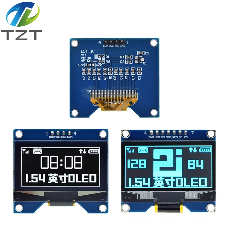 TZT 1 Chiếc 1.54 Inch 7PIN Trắng Xanh Màn Hình OLED Mô Đun SSD1309 Ổ IC Tương Thích Cho SSD1306 Giao Diện SPI 128*64