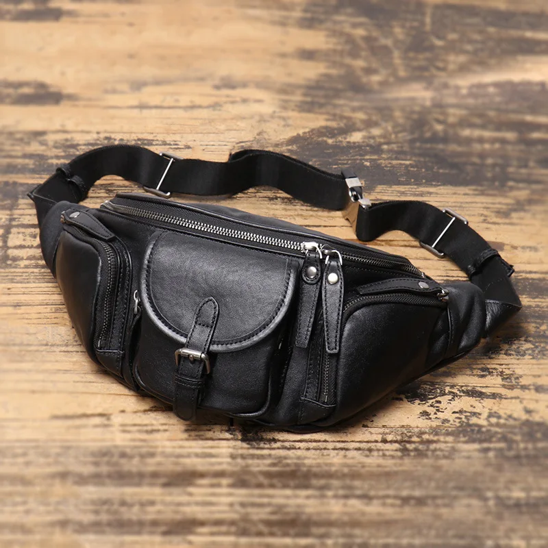 Neue Luxus Multifunktions Fanny Hüftgurt Tasche Echt leder schwarz Herren Schulter Umhängetasche Outdoor Brusttasche Reise rucksack