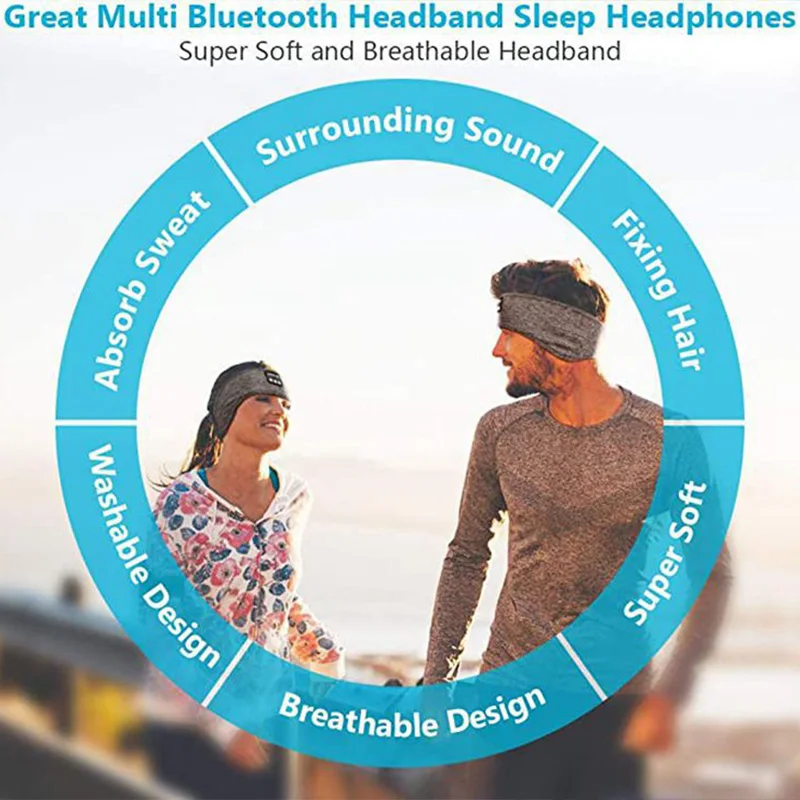 Auriculares inalámbricos con Bluetooth, banda para dormir, auriculares para música, suaves, elásticos, cómodos, diadema deportiva, auriculares para música