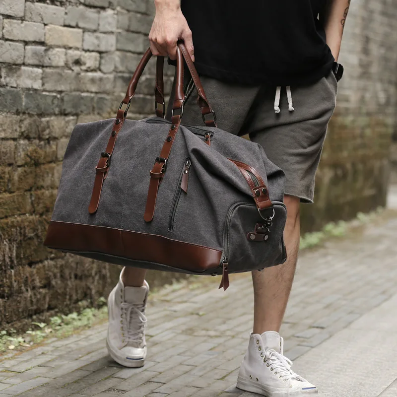 Retro torebka brezentowa torba podróżna męska moda Trend duża pojemność krótki dystans bagaż podróżny torba plecak na ramię mężczyzn