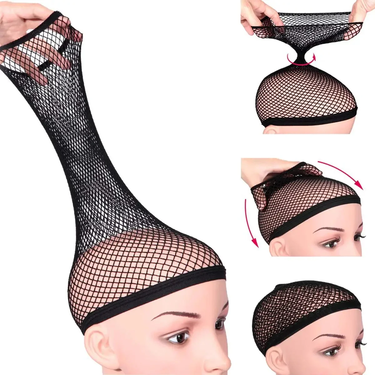 Stretchable Elastic Hair Net Black Liner Weaving Cap Comfortable Hairnets Open Ended Fishnet Wig Cap for Women High Quality
