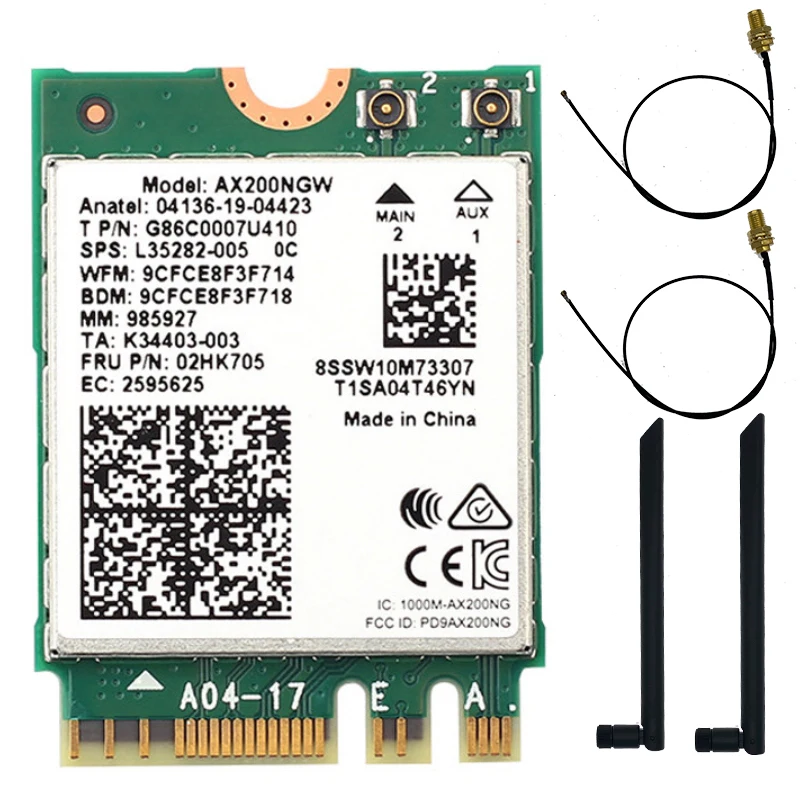 Banda Dual 2,4 Gbps Intel Wi-Fi 6E AX200 AX200NGW 802.11ax/ac MU-MIMO 2x2 módulo Wifi NGFF M.2 Bluetooth 5,1 tarjeta de red