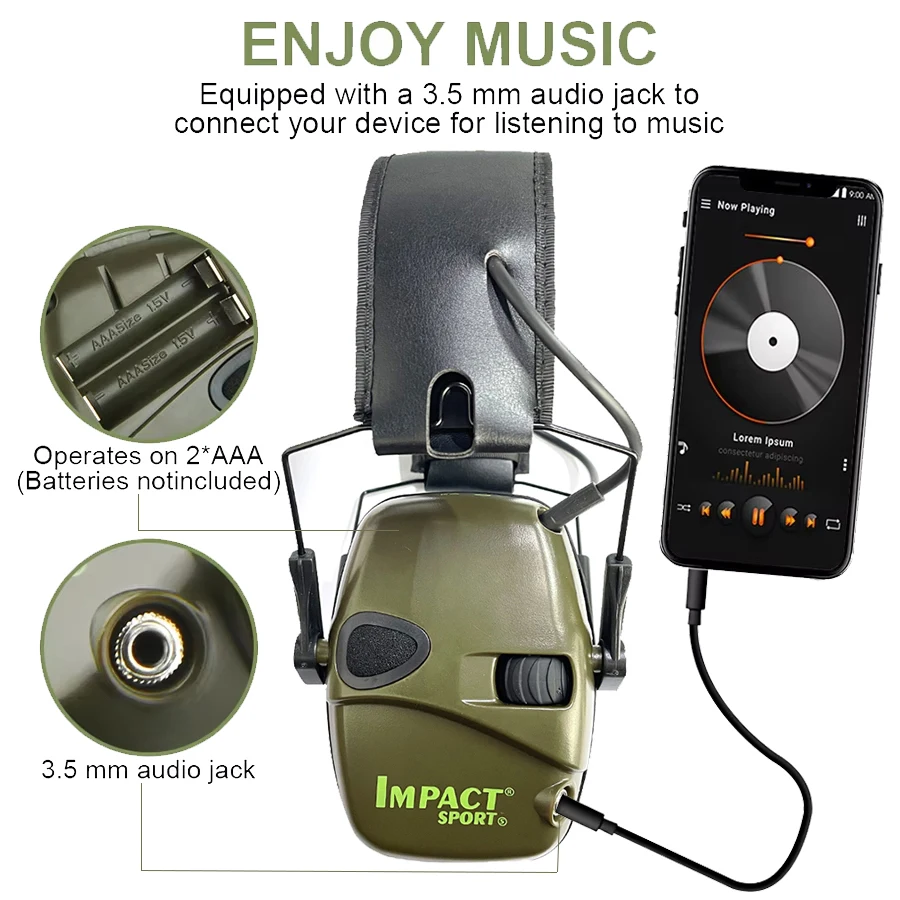 Cache-oreilles de tir électronique, tireurs de protection auditive, casque de chasse de protection auditive de portée de pistolet de réduction du bruit NRR 22dB