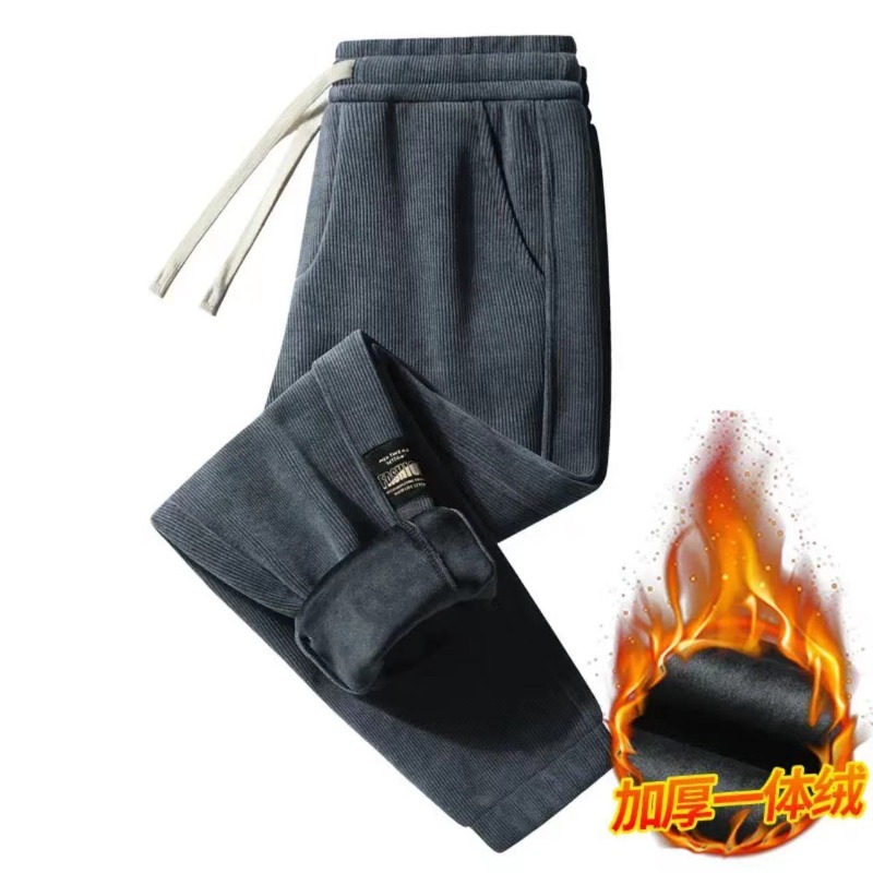 Pantalones informales gruesos de pana para hombre, pantalones deportivos elásticos cálidos a la moda para exteriores, pantalones de chándal cómodos con pies atados