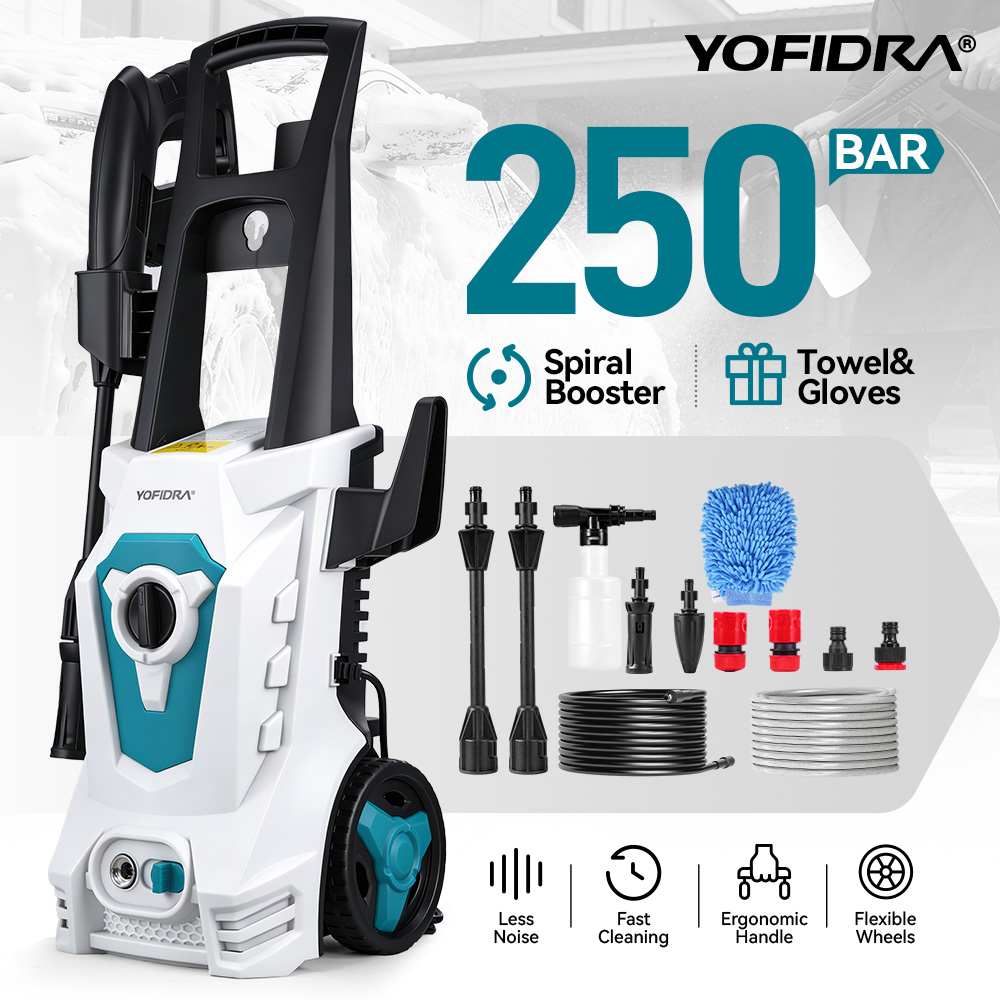 YOFIDRA 250 бар электрический пистолет для мойки автомобилей высокого давления 2500 Вт очиститель садовой промышленности пистолет-распылитель для мойки воды 180 °   Регулируемая насадка